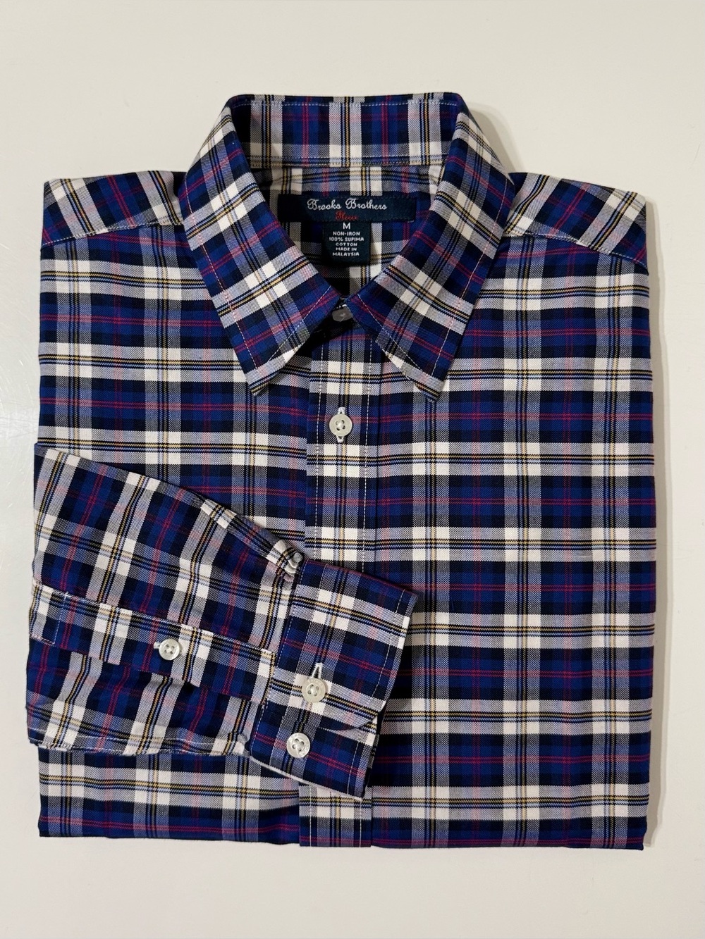 Brooks Brothers Boys Non-Iron Supima Cotton Oxford Pinpoint Plaid Shirt - Med